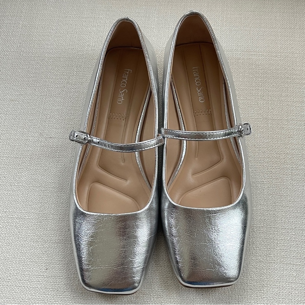 Franco Sarto Tinsley Square Toe Silver Mary Jane Flats Sz 7 - Picture 3 of 11